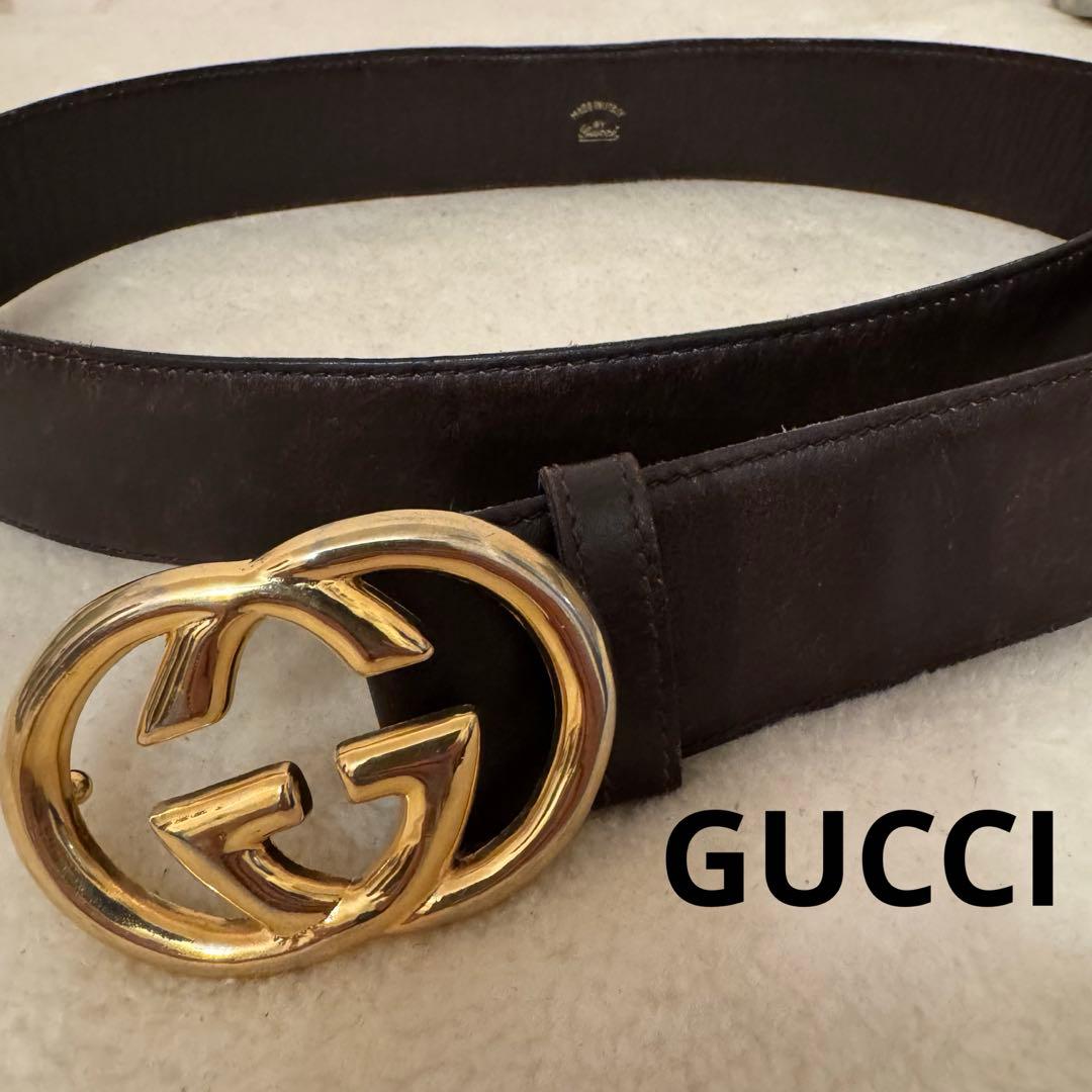 GUCCI ダークブラウン レザー ベルト