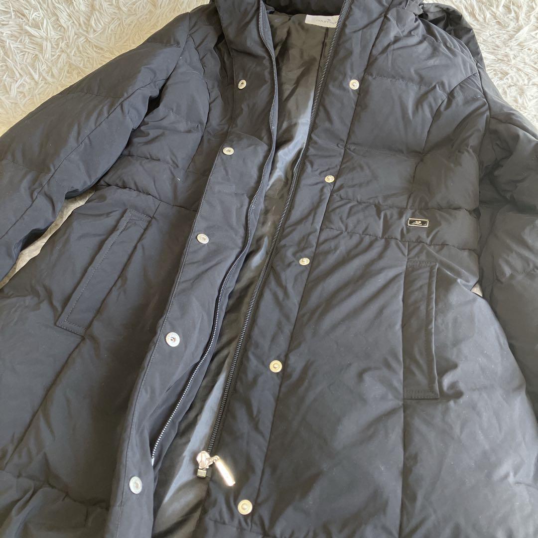 美品 クレージュ ダウンコート ダウンジャケット ロゴプレート ブラック 38