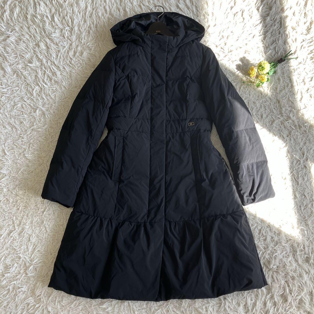 美品 クレージュ ダウンコート ダウンジャケット ロゴプレート ブラック 38