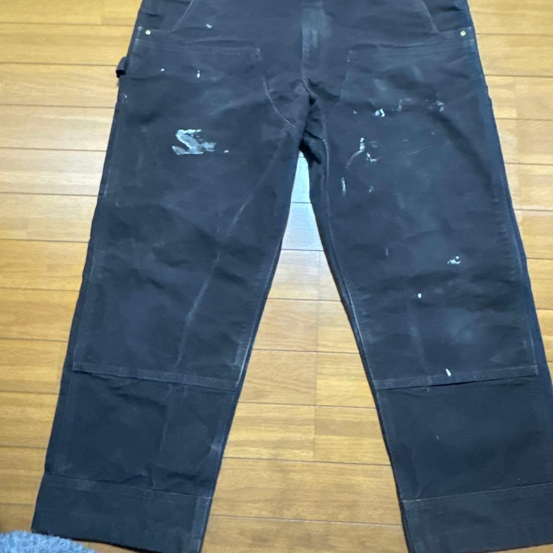 Carhartt ダークブラウン オーバーオール ペンキ 36×30 ダブルニー