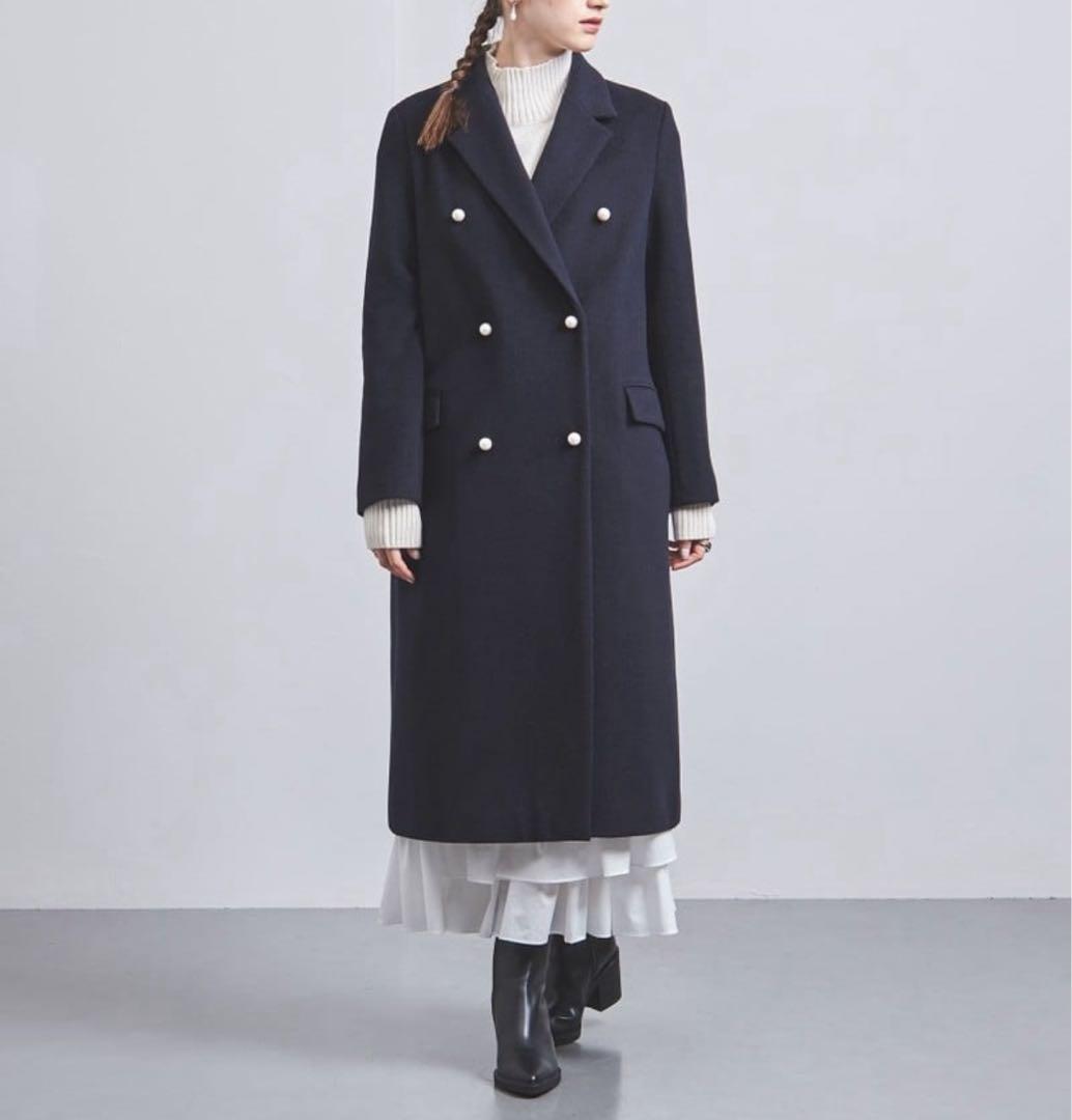ユナイテッドアローズ　パールモチーフボタン テーラードコート　ネイビー　36