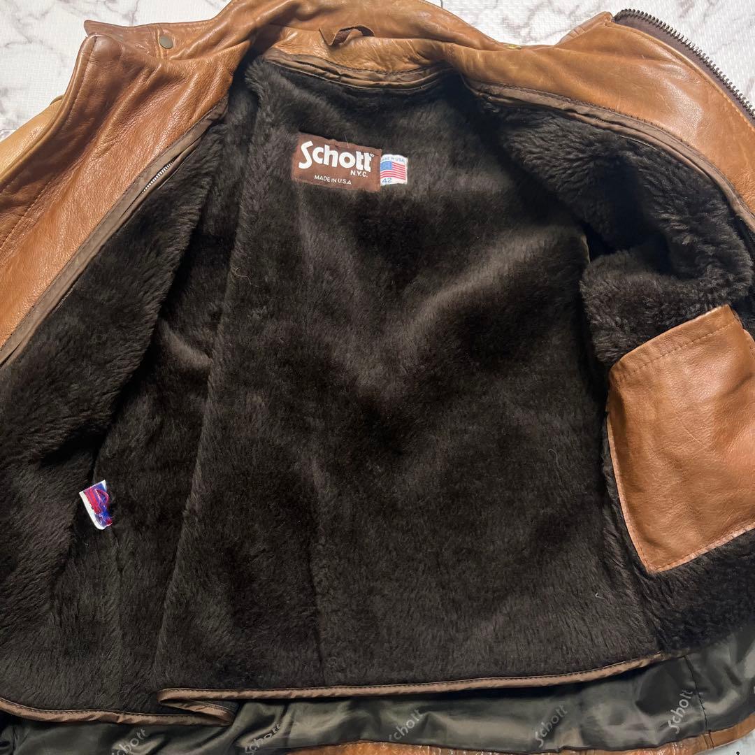 の*り様 奇跡の42size✨【米国製】schott 641 ブラウン ボア使用