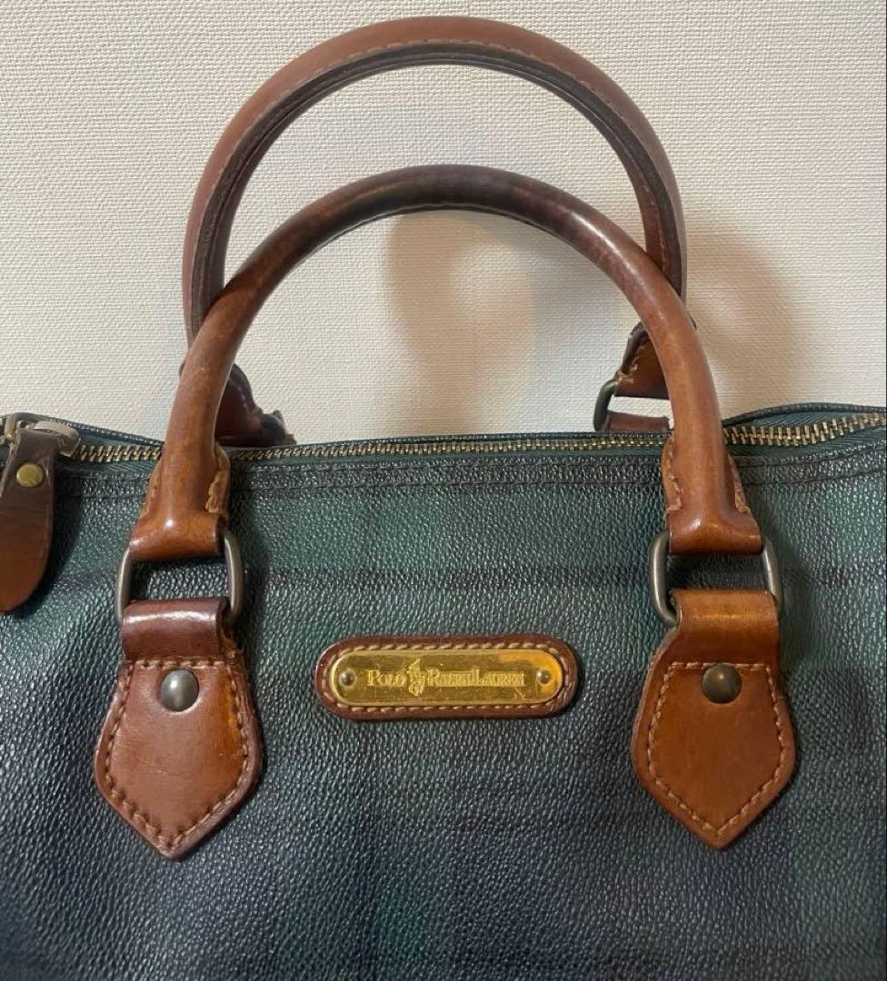 [90s]POLO RALPH LAURENチェック柄レザーミニボストンバッグ