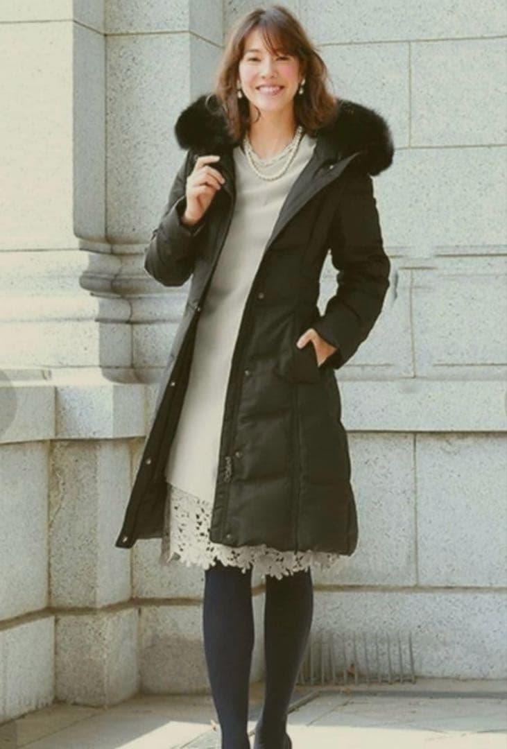 美品 ルイルエブティック フォックスファー付き ロングダウンコート ブラック S