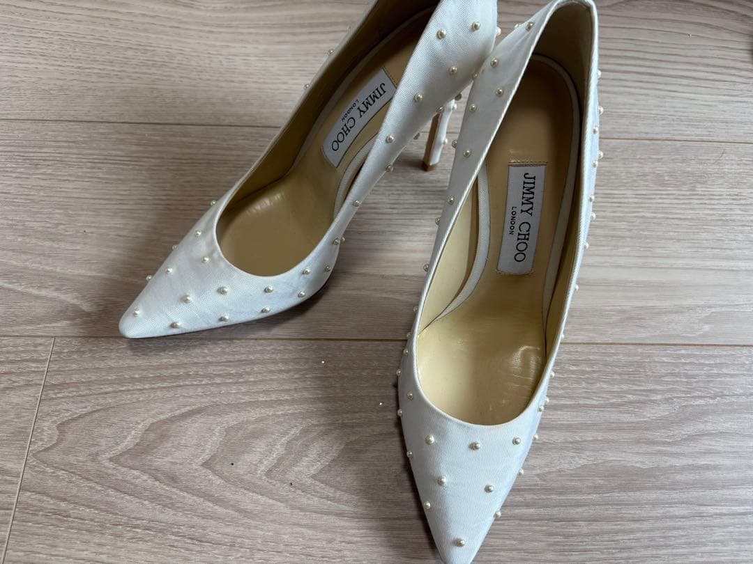 ジミーチュウ パールパンプスシューズホワイト 38【中古】