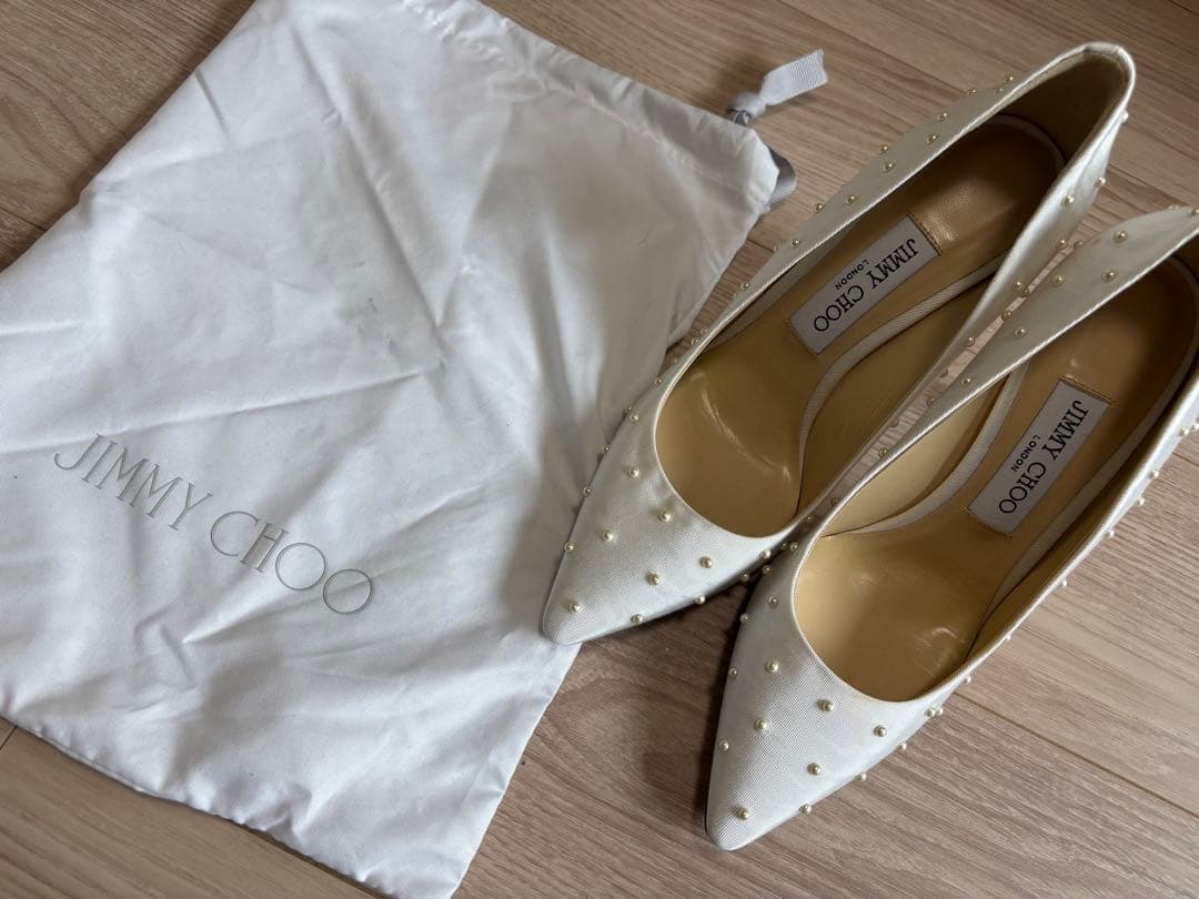 ジミーチュウ パールパンプスシューズホワイト 38【中古】