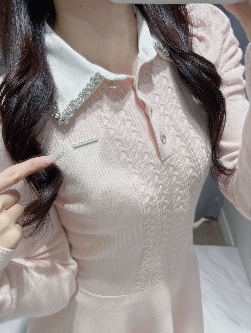 evelyn カラービジューニットミニワンピース