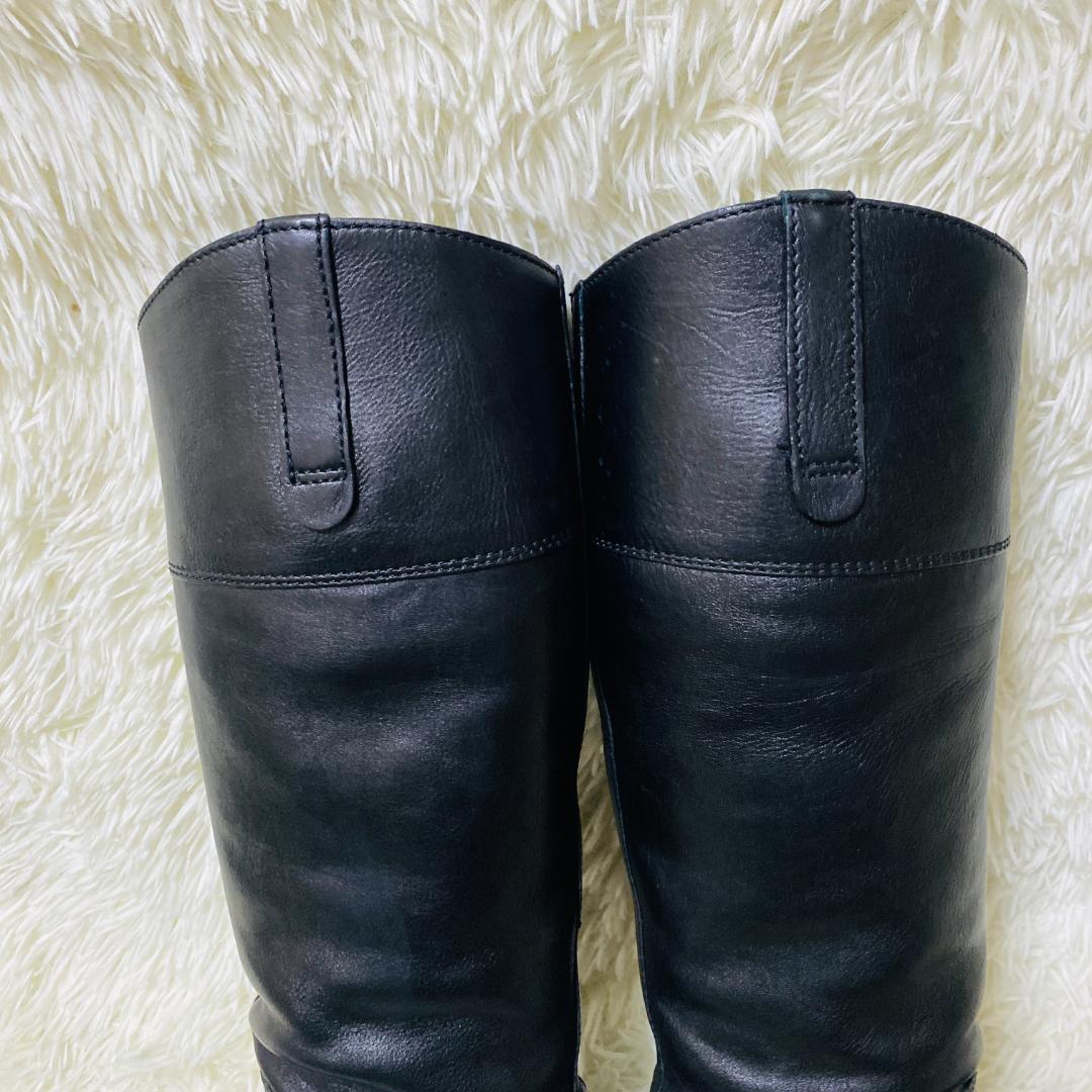 ミュウミュウ MIUMIU バックル付き 黒 レザー ロングブーツ 24cm