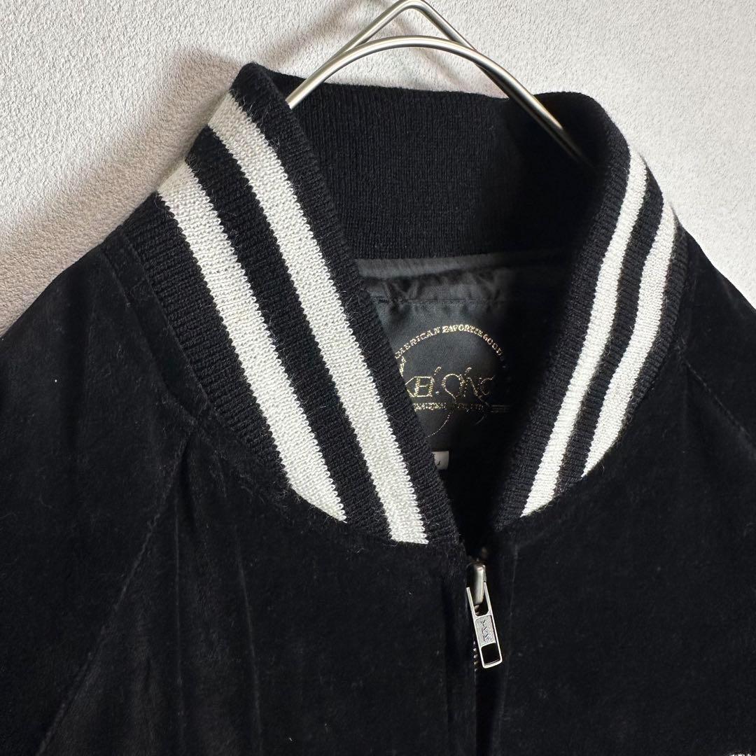 スカジャン　ベロア　別珍　袖刺繍　ドラゴン　イーグル　龍　鷲　鷹　ブラック　黒L