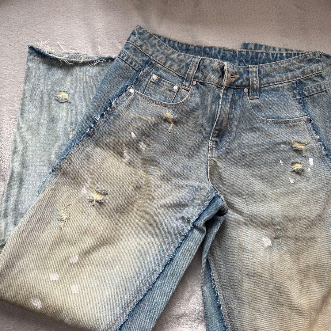 ペイント加工 ワイドデニム