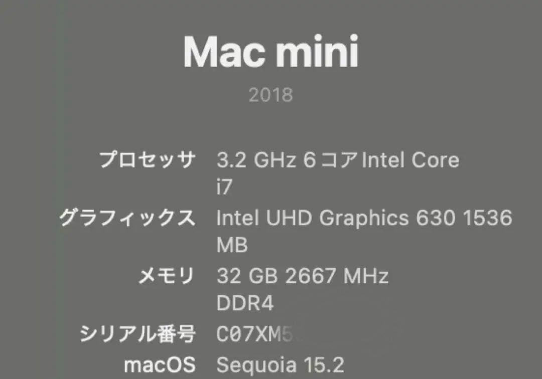Macデスクトップ Mac mini 2018 i7 32GB 512GB 10GbE