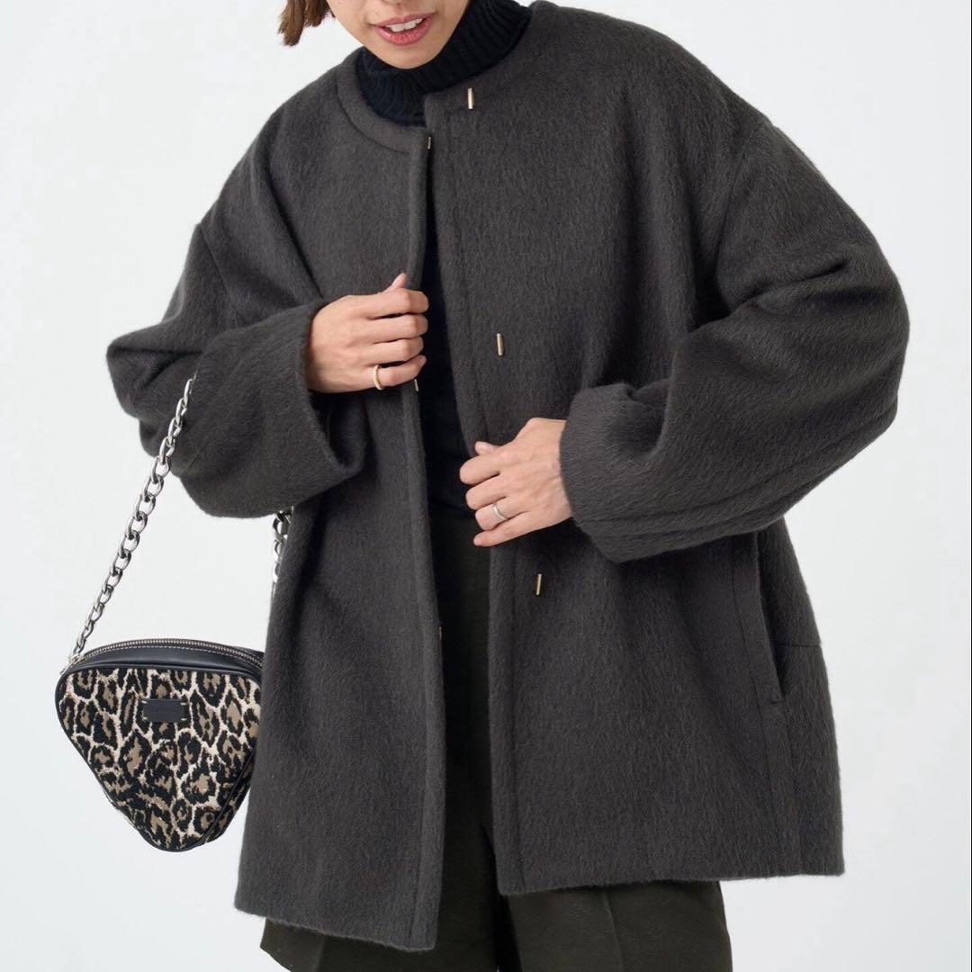 イエナ IENA モヘアシャギーハーフコート 38 グレー