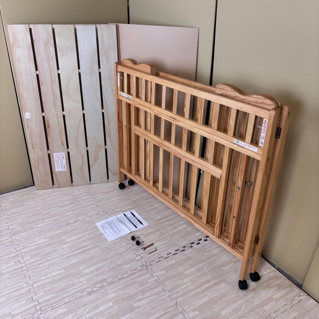 ★全て揃ってます★☆除菌清掃済☆綺麗☆大和屋　折りたたみベビーベッドFL　すのこ