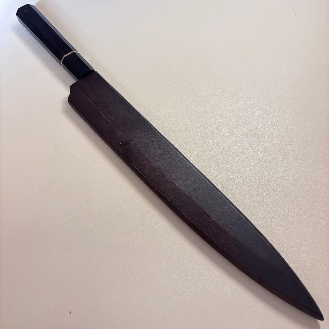 【鞘付き】 270mm柳刃包丁 鏡面　黒檀水牛八角柄 全鋼 和包丁'═