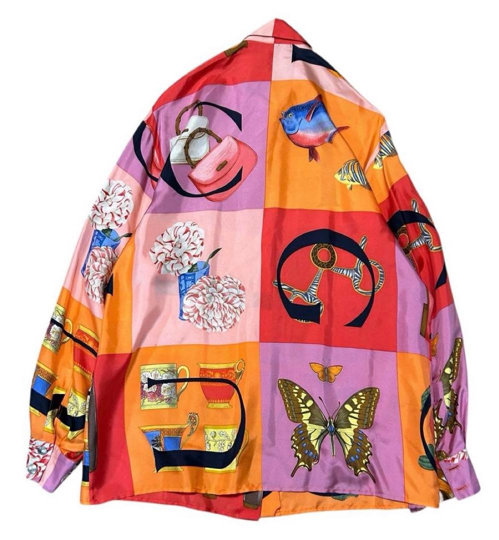 GUCCI　長袖シャツ ブラウス シモ GGロゴ 銀ボタン 大きいサイズ シルク