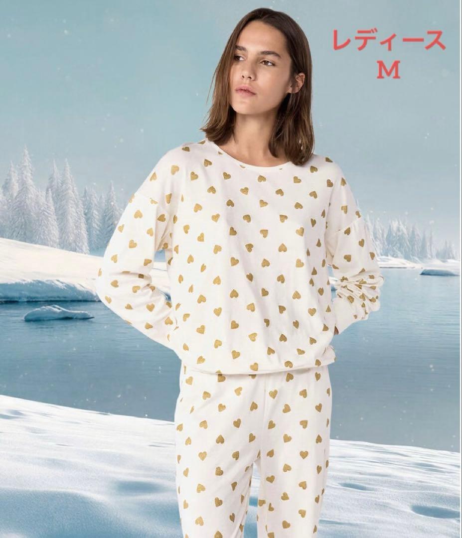 新品 未使用 プチバトー レディースM 長袖 パジャマ ハート ラメ 新作