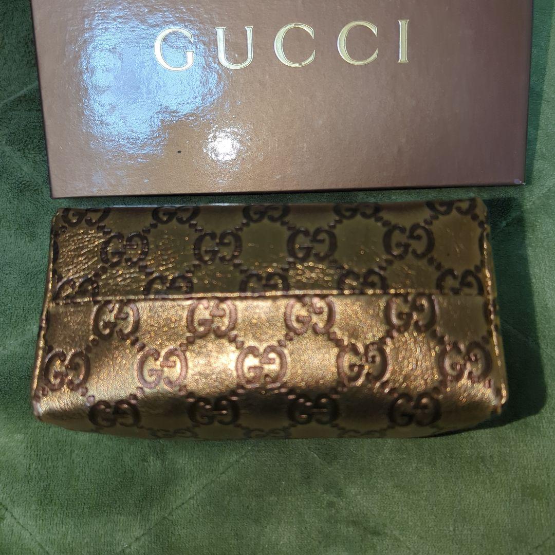 GUCCI ゴールドレザーポーチ GGパターン 箱付き