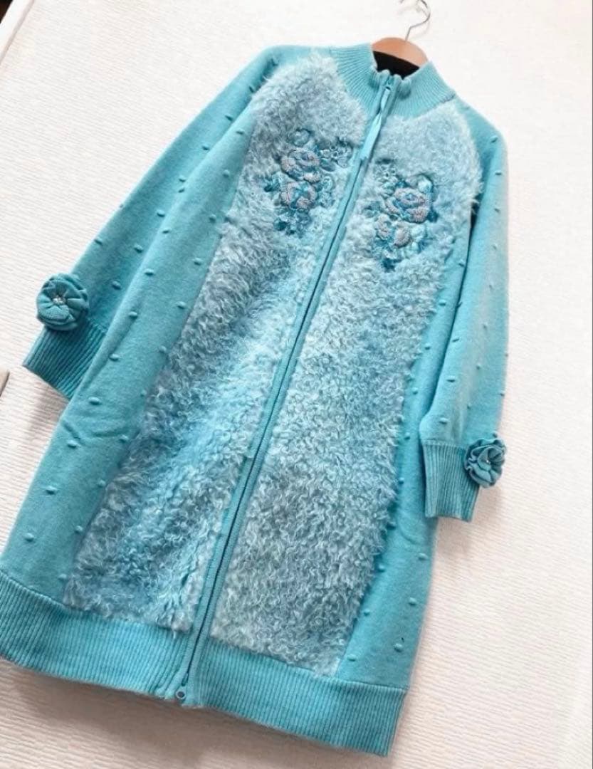 スーパービューティー♡ スパンコールボアニット×ボッブル編ニットジャケット