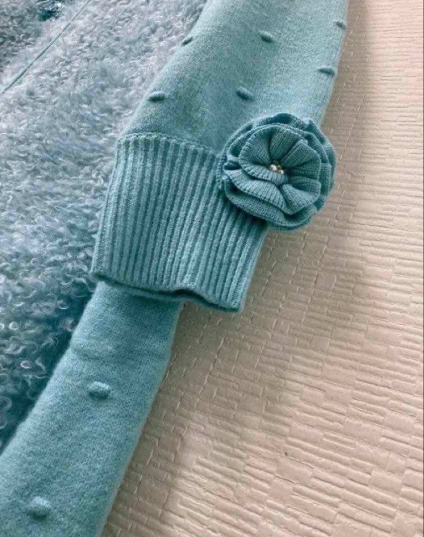 スーパービューティー♡ スパンコールボアニット×ボッブル編ニットジャケット