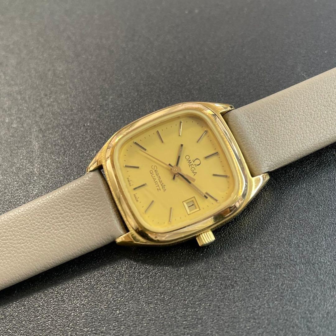 【良品 可動品】 オメガ シーマスター 腕時計 スクエア レディース ゴールド