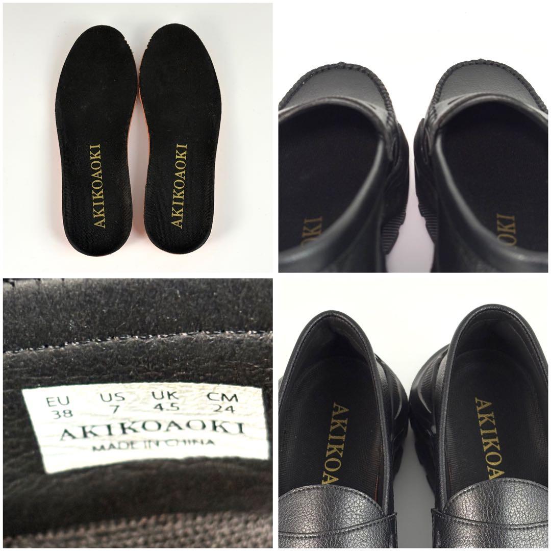 AKIKOAOKI 厚底 ローファー スリッポン ブラック 24cm 軽量