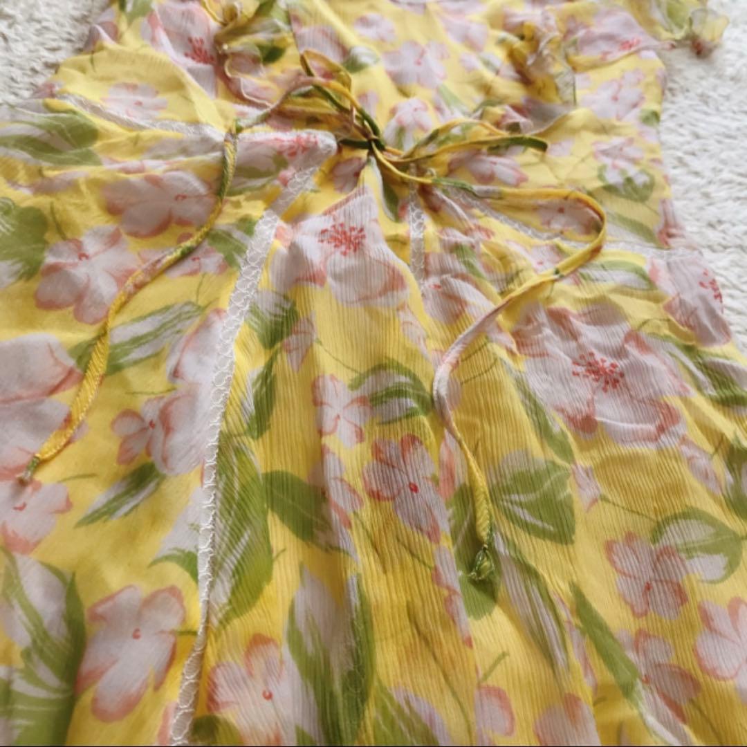 ブルマリン　花柄シフォンワンピース　イエロー