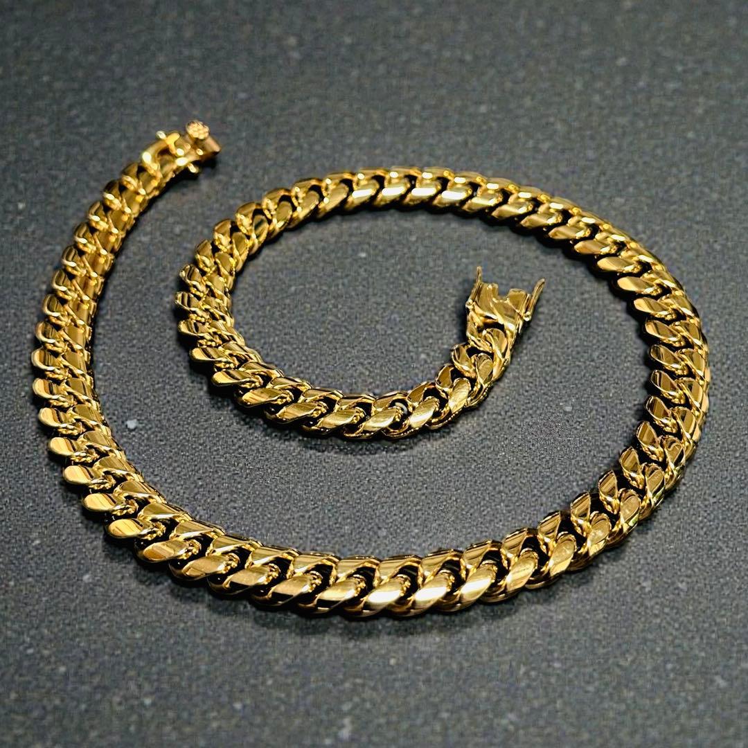 喜平ネックレス 50cm 幅12mm 18K刻印 ステンレス ゴールドチェーン