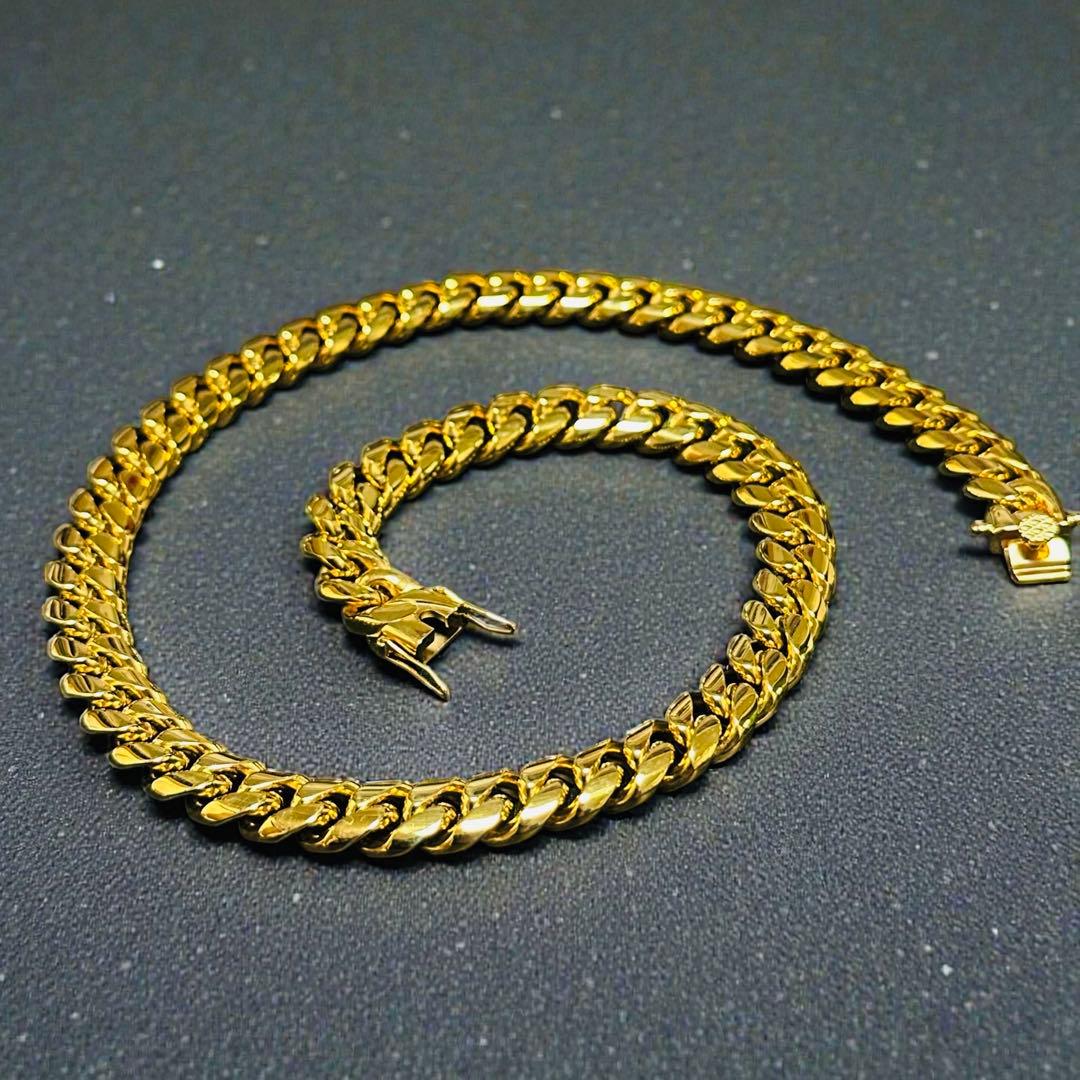 喜平ネックレス 50cm 幅12mm 18K刻印 ステンレス ゴールドチェーン