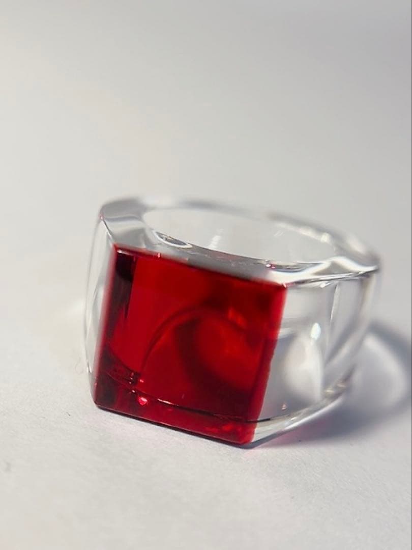 バカラ　Baccarat リング　クリスタル　スクエア　 赤　レッド