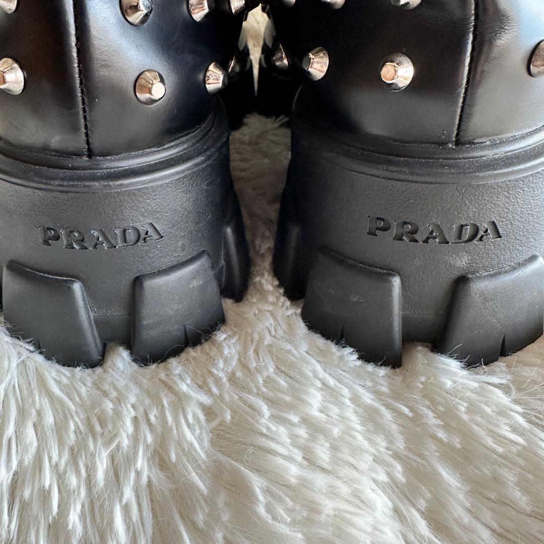 【美品】PRADA プラダ モノリス スタッズローファー 厚底 ブラック