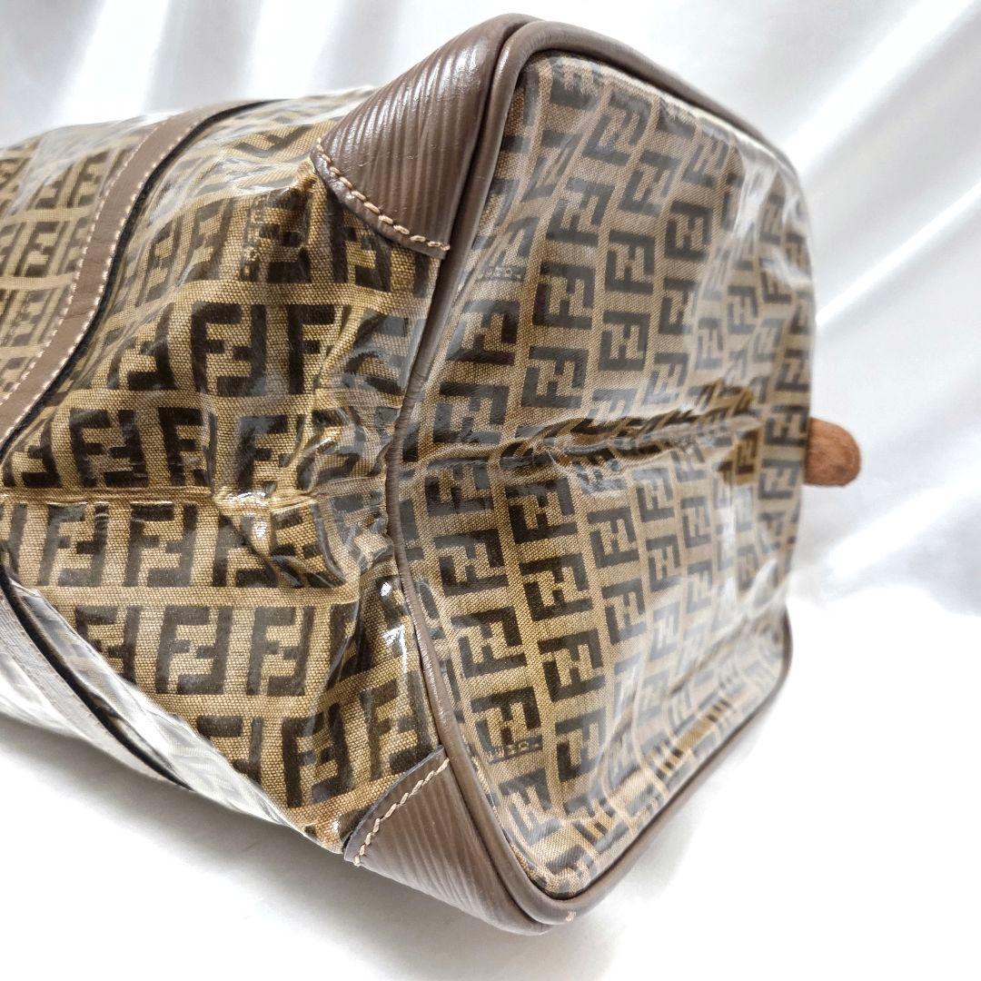 FENDI ズッカ柄 ボストンバッグ エナメル ブラウン