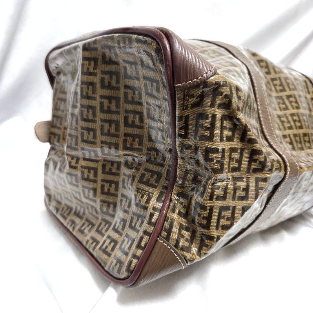 FENDI ズッカ柄 ボストンバッグ エナメル ブラウン