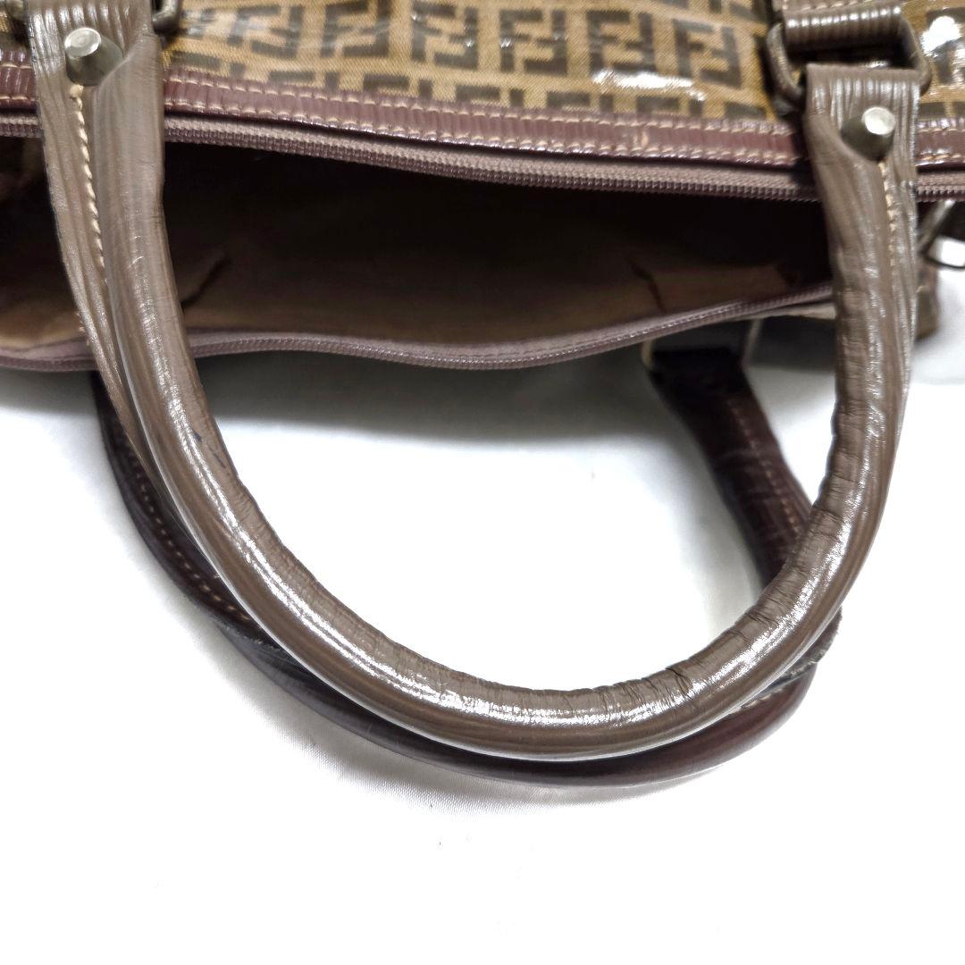 FENDI ズッカ柄 ボストンバッグ エナメル ブラウン