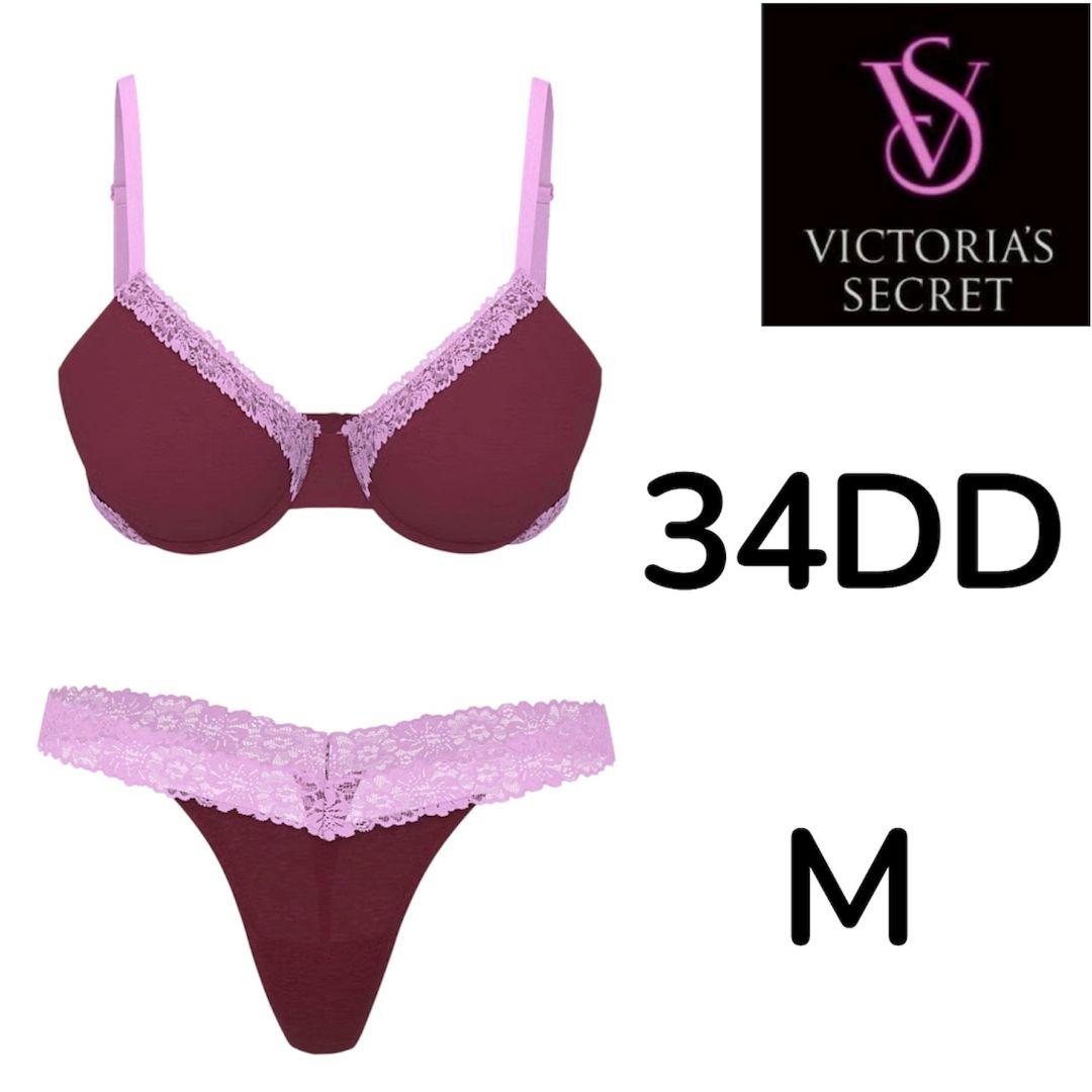 ヴィクトリアズシークレット PINK ブラジャー&Tバックショーツ 34DD・M