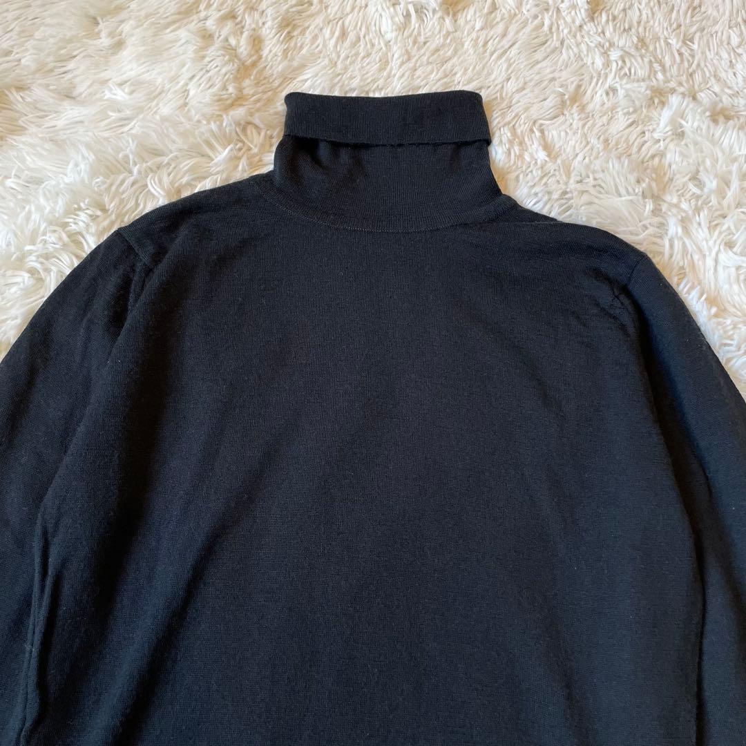 ジョンスメドレー メリノウール タートルニット S 英国製 ブラック