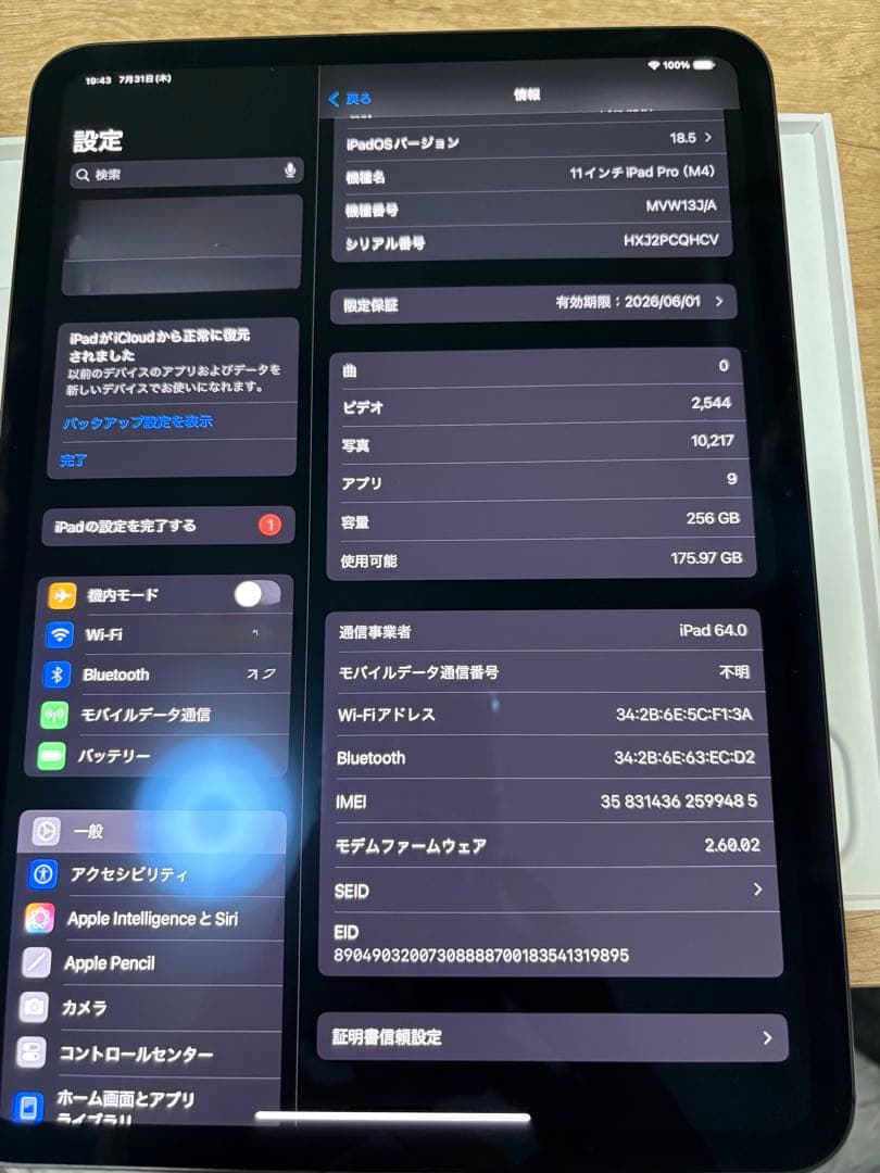 11インチiPadPro (M4)WiFi＋Cellular 256GB
