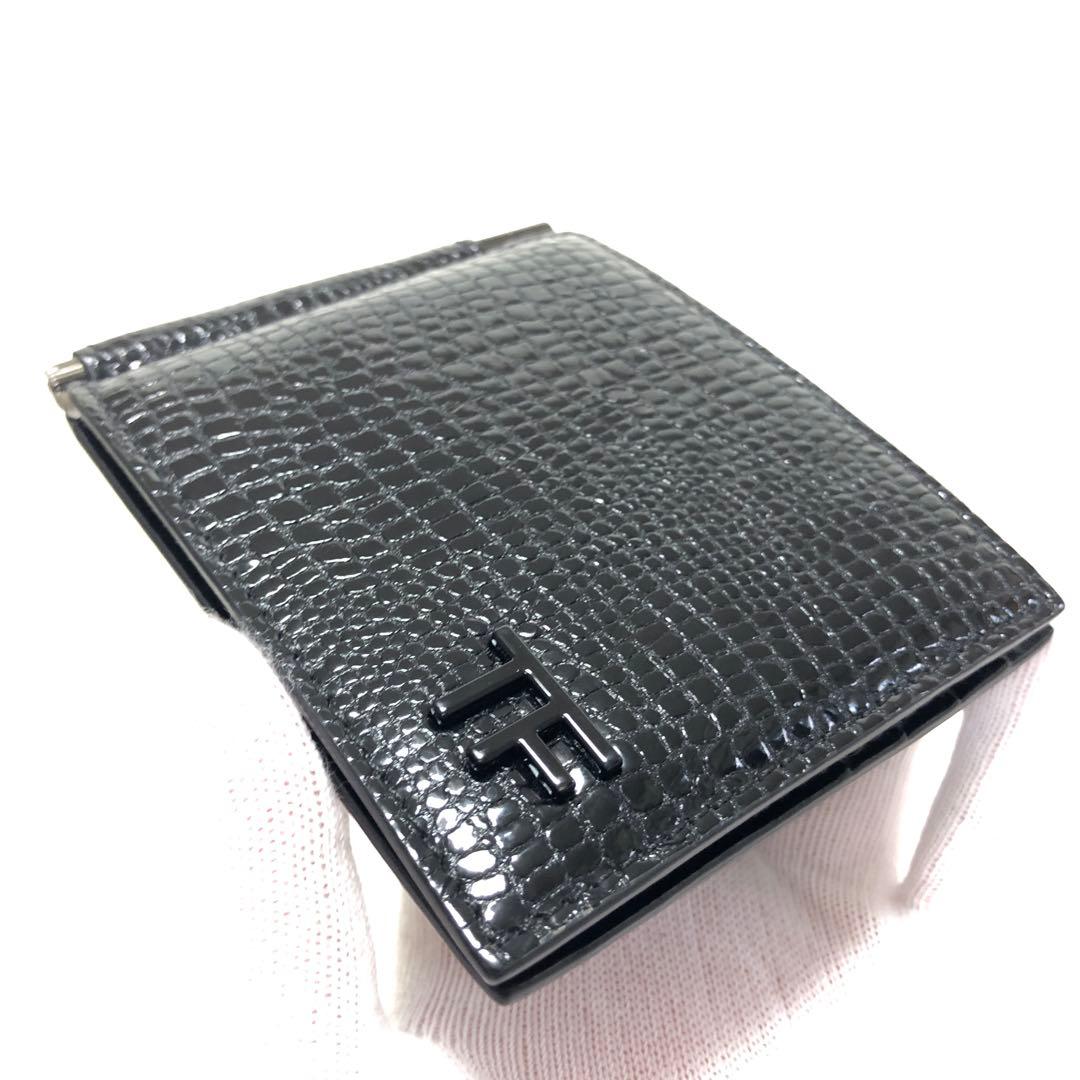 新品未使用　トムフォード　マネークリップ　クロコ型押し　TFロゴ　レザー　黒