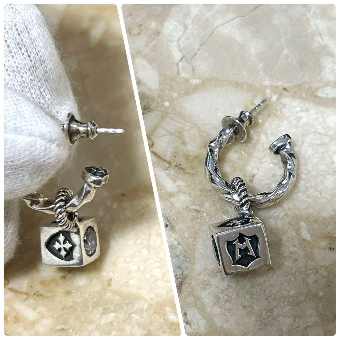 シルバー925 メタリス キューブ型 ストーン付きピアス 入れ替え、取り外し可能