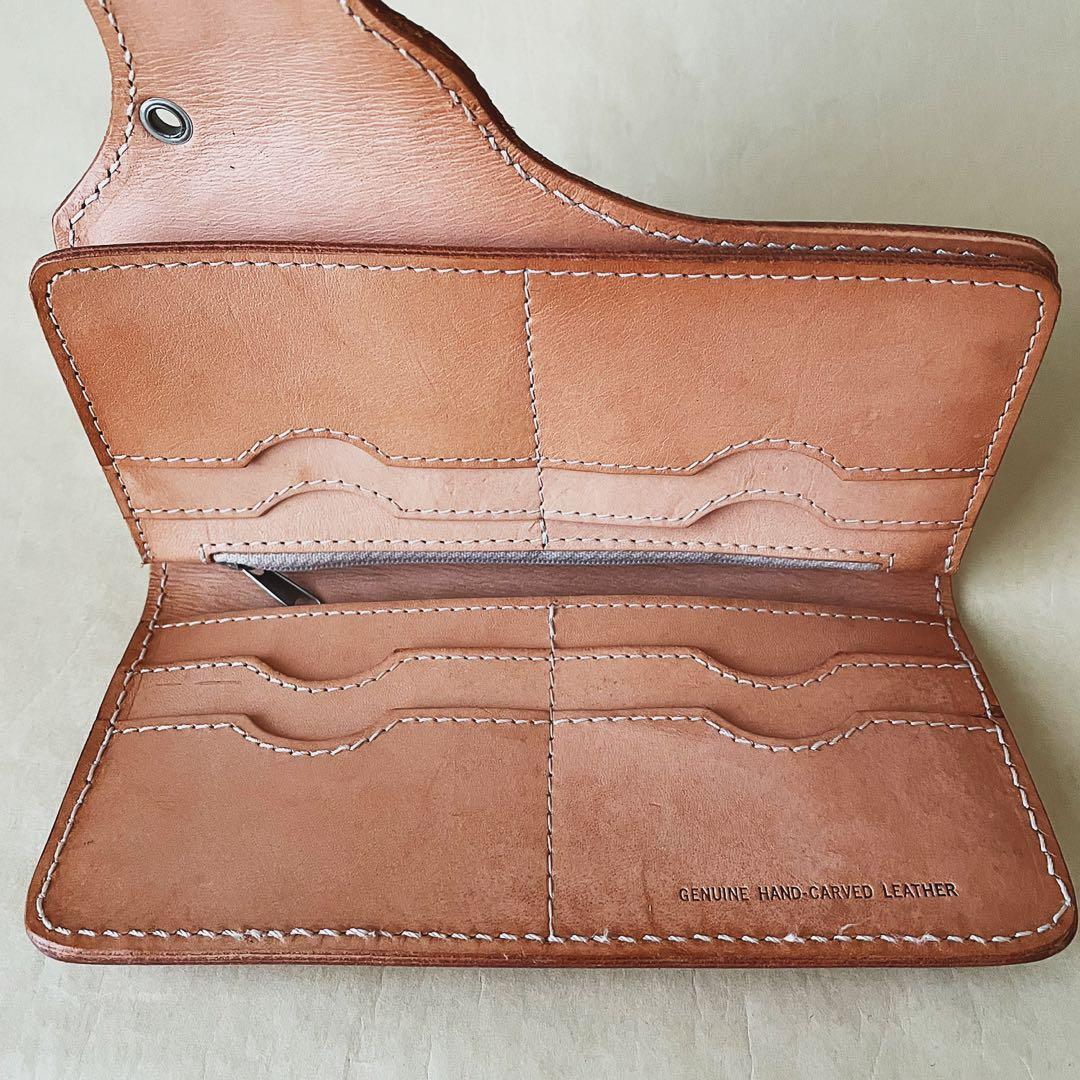 現品限り匿名配送 メンズ レザー 長財布 カービング 牛革 レプリカコンチョ