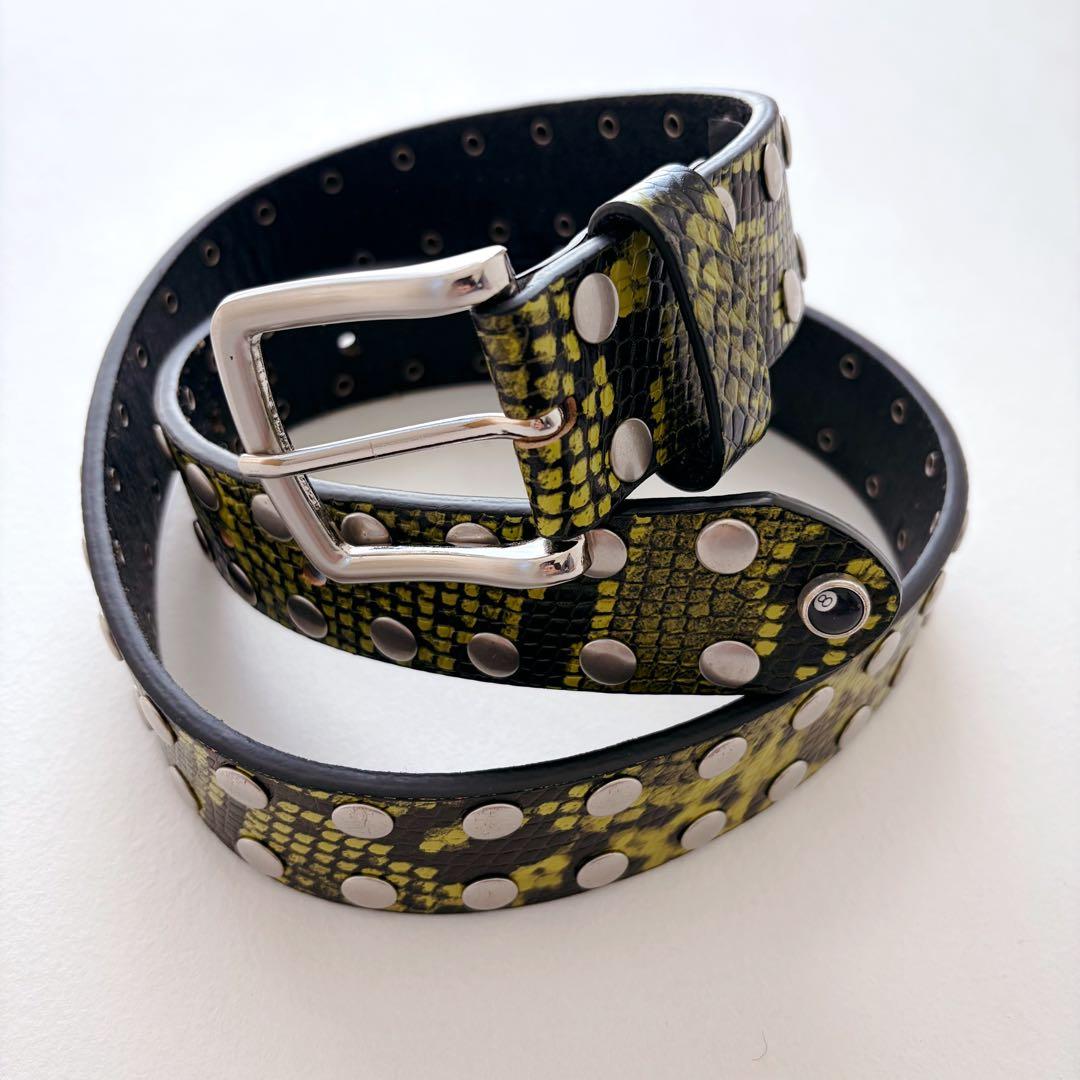 STUSSY ステューシー ベルト スタッズ スネーク パイソン 牛革 8ボール