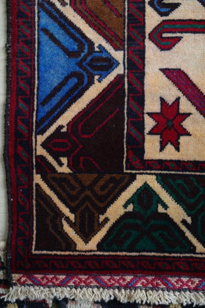 ヴィンテージラグ　トライバルラグ　バルーチ族　ウール(200×111cm)　茶