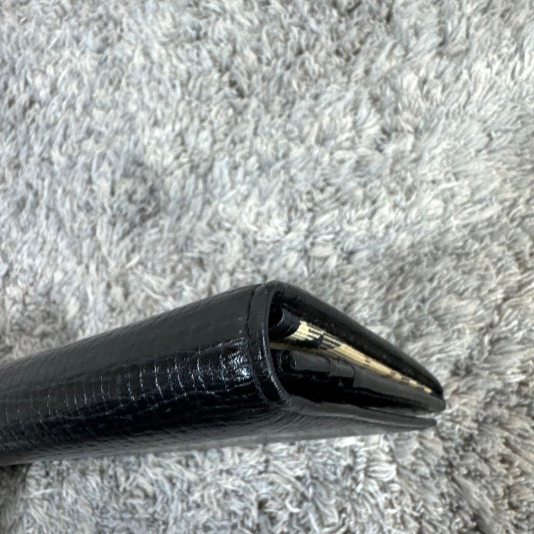 美品 BURBERRY バーバリー シボレザー ブラック 長財布 内ノバチェック