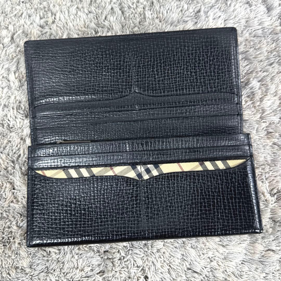 美品 BURBERRY バーバリー シボレザー ブラック 長財布 内ノバチェック