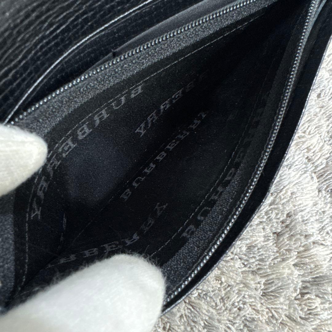 美品 BURBERRY バーバリー シボレザー ブラック 長財布 内ノバチェック