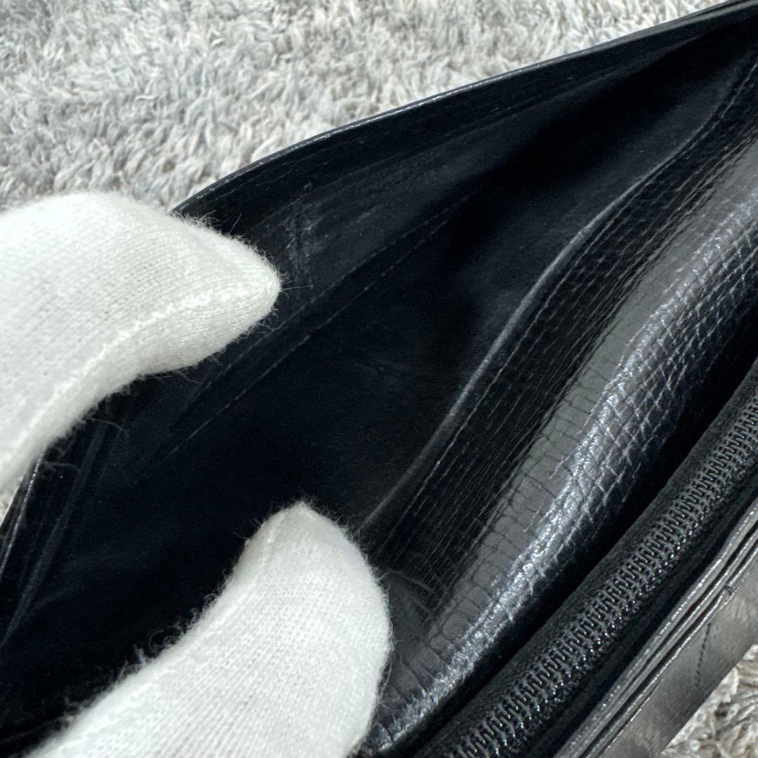 美品 BURBERRY バーバリー シボレザー ブラック 長財布 内ノバチェック