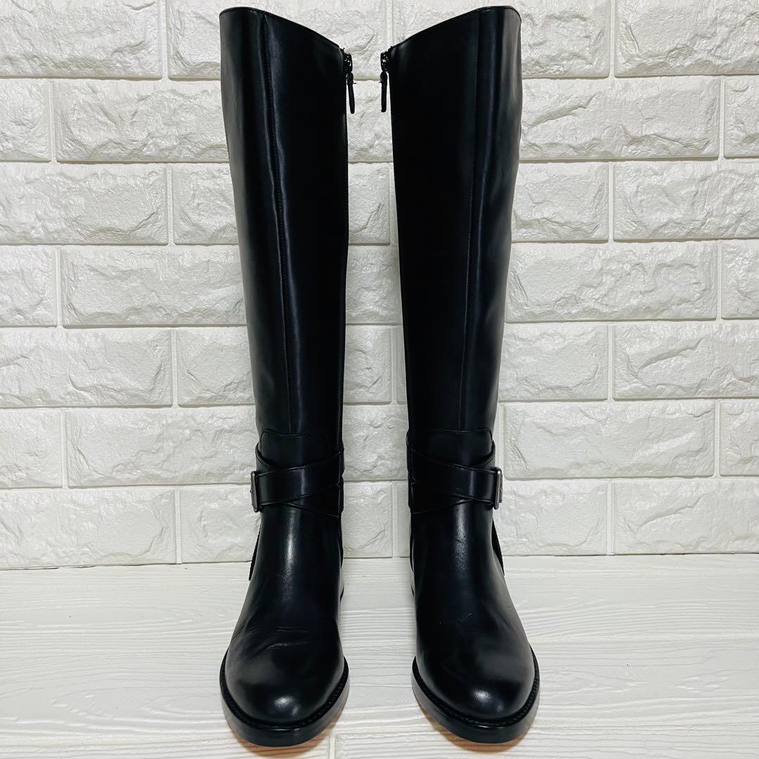 【極美品】COLE HAAN 本革ロングブーツ 23cm ブラック サイドジップ