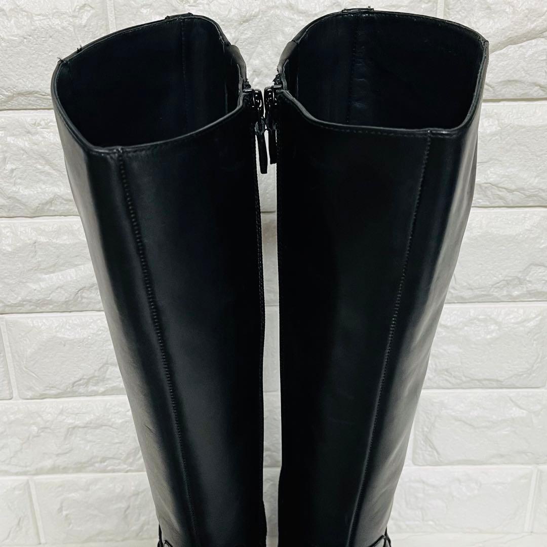 【極美品】COLE HAAN 本革ロングブーツ 23cm ブラック サイドジップ