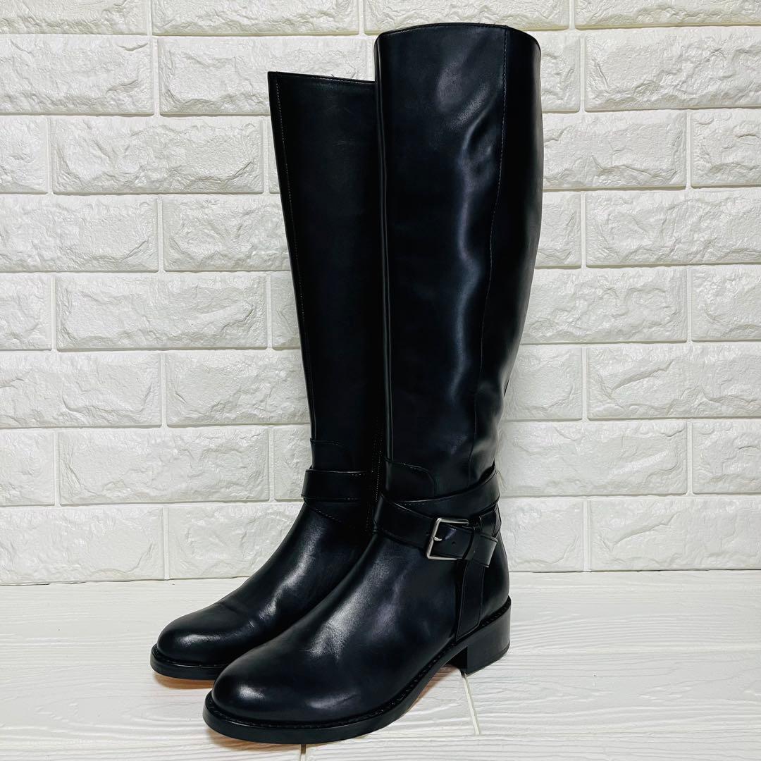 【極美品】COLE HAAN 本革ロングブーツ 23cm ブラック サイドジップ