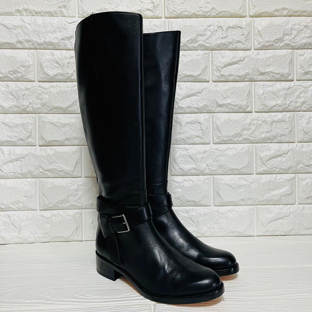 【極美品】COLE HAAN 本革ロングブーツ 23cm ブラック サイドジップ