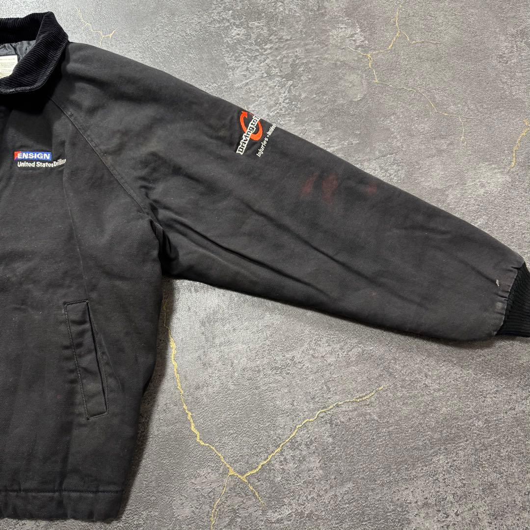 wallsブラックダックサンタフェジャケット刺繍企業ロゴL短丈古着襟コーデュロイ